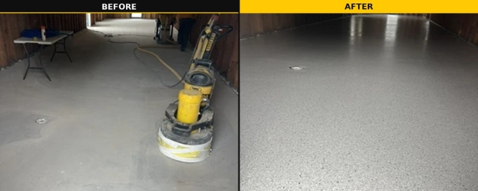 Concrete floor polishing machine preparing surface for epoxy floor coating