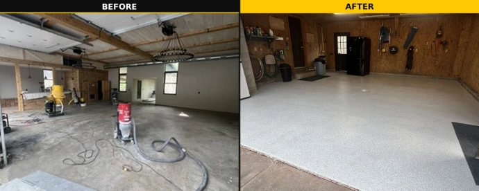 Concrete floor grinding and preparation before epoxy flooring installation